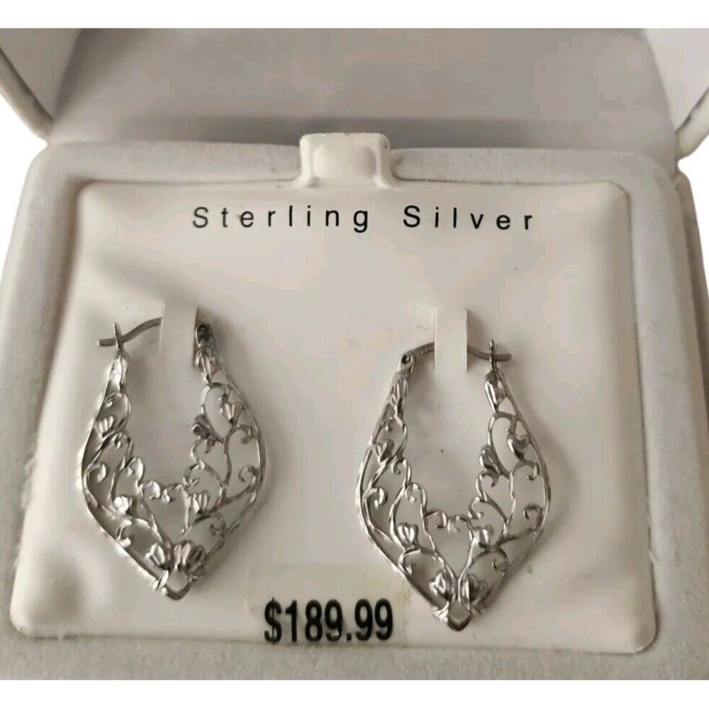 Sterling Silver Plated Teardrop Delicate Filigree Earrings Lightweight